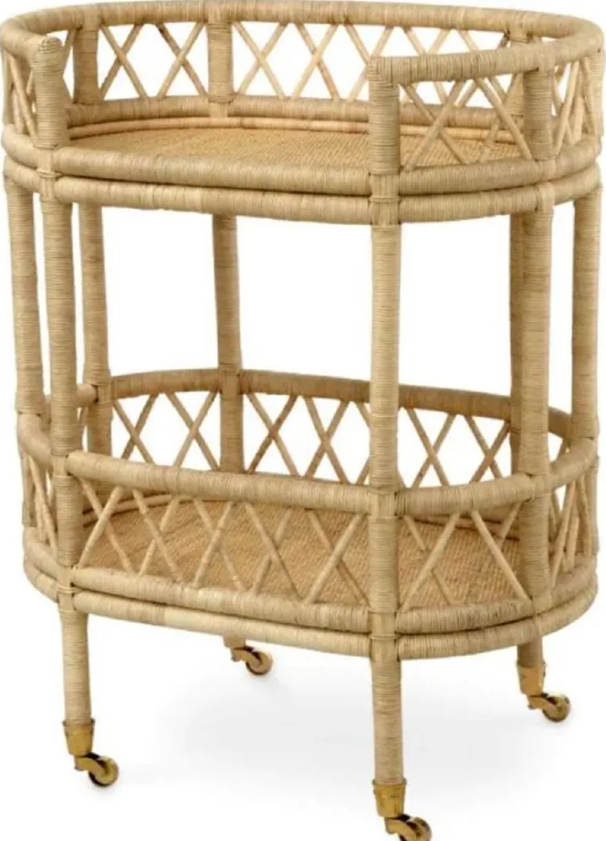 Casa Padrino Luxus Rattan Servierwagen Naturfarben 70 x 44 x H. 88 cm