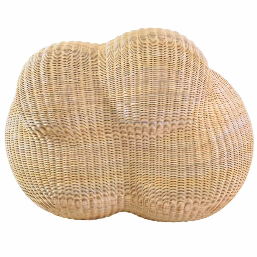 Casa Padrino Luxus Rattan Sessel mit Kissen Naturfarben / Weiß - Rattan Möbel
