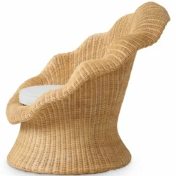 Casa Padrino Luxus Rattan Sessel Naturfarben / Creme - Rattan Wohnzimmer Möbel