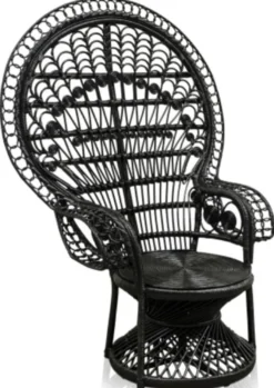 Casa Padrino Luxus Rattan Sessel Schwarz 114 x 80 x H. 150 cm - Vintage Möbel