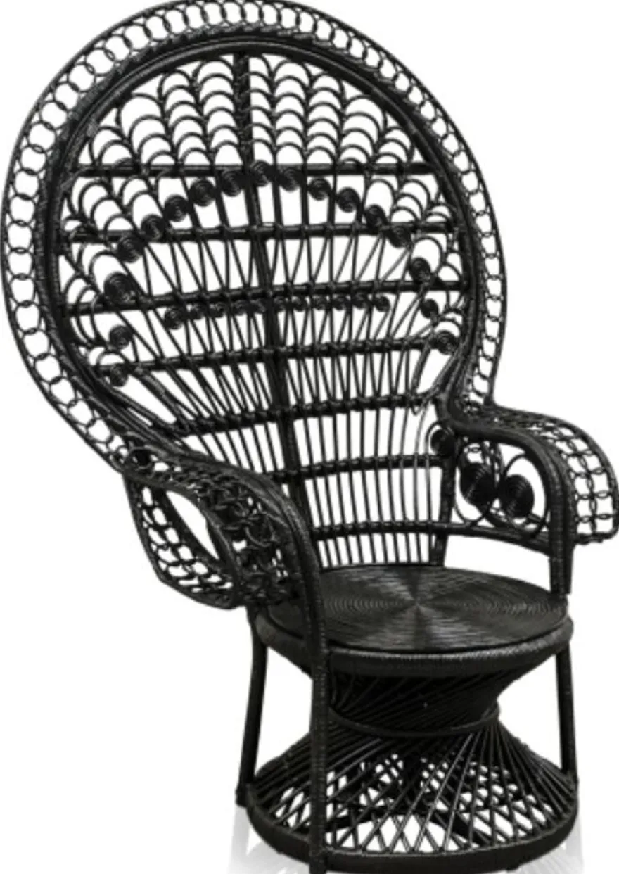 Casa Padrino Luxus Rattan Sessel Schwarz 114 x 80 x H. 150 cm - Vintage Möbel