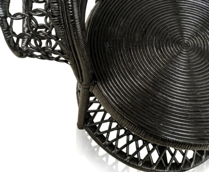 Casa Padrino Luxus Rattan Sessel Schwarz 114 x 80 x H. 150 cm - Vintage Möbel