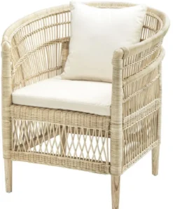 Casa Padrino Luxus Rattan Sessel mit Kissen Naturfarben / Cremefarben 77 x 67,5 x H. 86,5 cm - Luxus Wohnzimmer Möbel