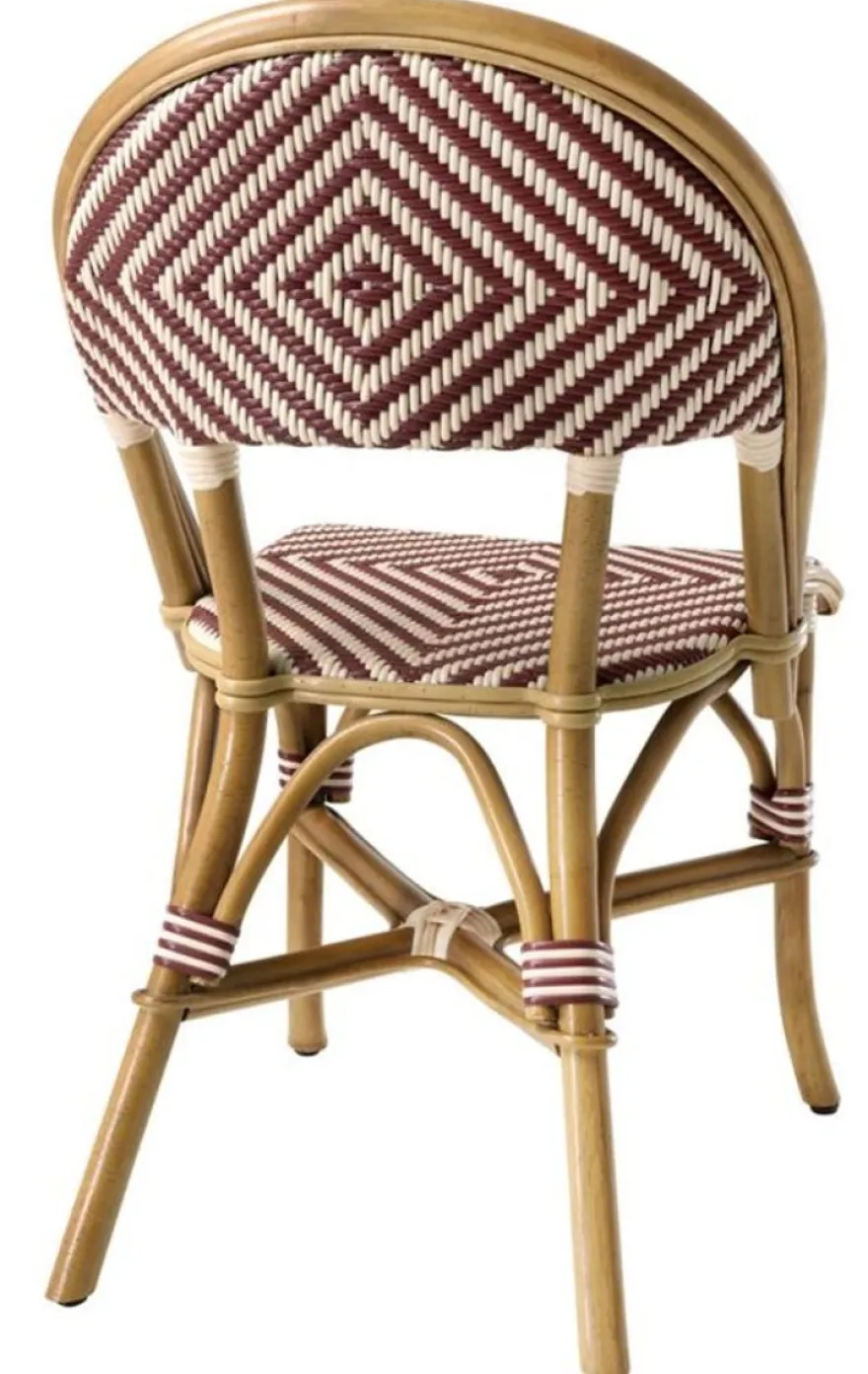 Casa Padrino Luxus Rattanstuhl im Barock Stil Naturfarben / Burgundy / Weiß 46 x 60 x H. 83 cm - Handgefertigtes Wintergarten Möbel