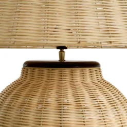 Casa Padrino Luxus Rattan Tischleuchte Naturfarben / Schwarz Ø 66,5 x H. 96,5 cm