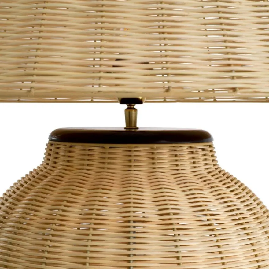 Casa Padrino Luxus Rattan Tischleuchte Naturfarben / Schwarz Ø 66,5 x H. 96,5 cm