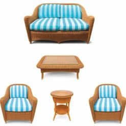 Casa Padrino Luxus Rattan Wohnzimmer Set - 1 Sofa & 2 Sessel & 1 Couchtisch & 1 Beistelltisch - Hotel Möbel - Luxus Möbel