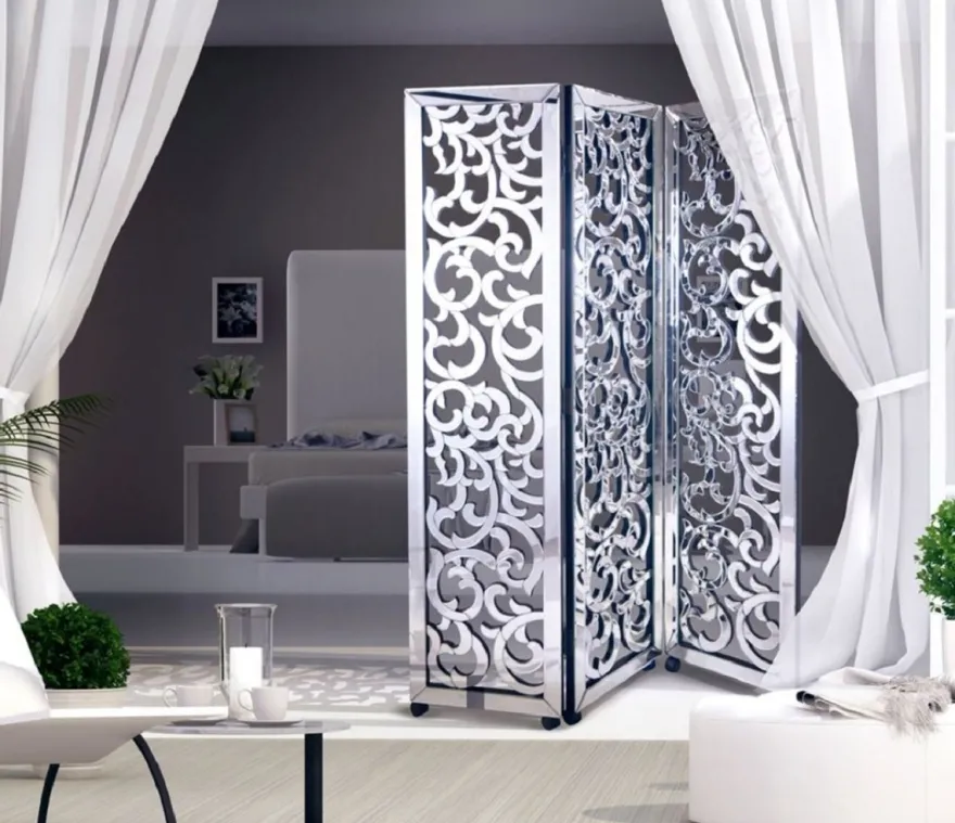 Casa Padrino Luxus Raumteiler mit Rollen 100 x 3 x H. 180 cm - Verspiegelter Paravent - Schlafzimmer Möbel - Hotel Möbel