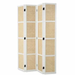 Casa Padrino Luxus Raumteiler Weiß / Naturfarben 163 x H. 225 cm - Luxus Interior