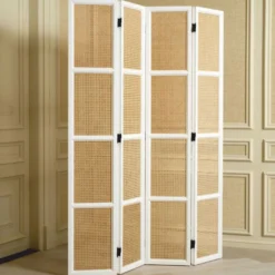 Casa Padrino Luxus Raumteiler Weiß / Naturfarben 163 x H. 225 cm - Luxus Interior