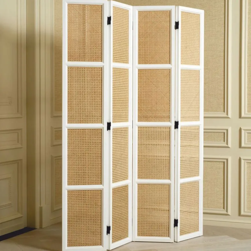 Casa Padrino Luxus Raumteiler Weiß / Naturfarben 163 x H. 225 cm - Luxus Interior