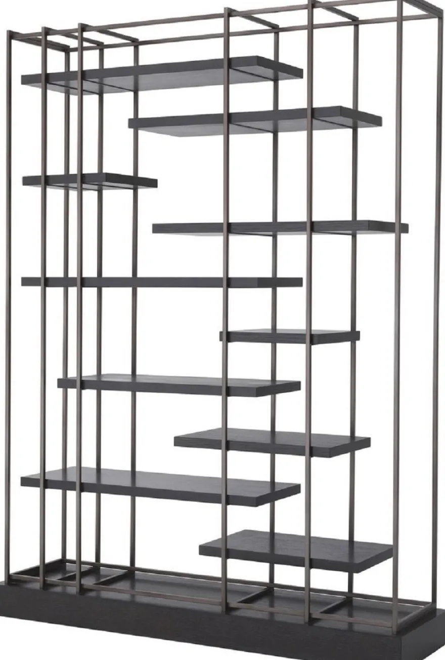 Casa Padrino Luxus Regalschrank Schwarz / Bronze 166 x 45 x H. 222 cm - Bücherschrank - Wohnzimmerschrank - Büroschrank