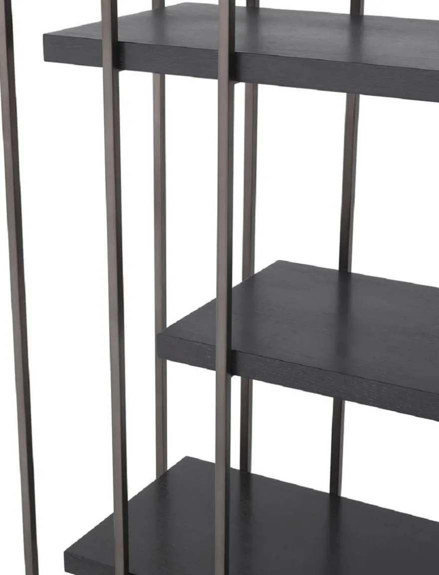 Casa Padrino Luxus Regalschrank Schwarz / Bronze 166 x 45 x H. 222 cm - Bücherschrank - Wohnzimmerschrank - Büroschrank