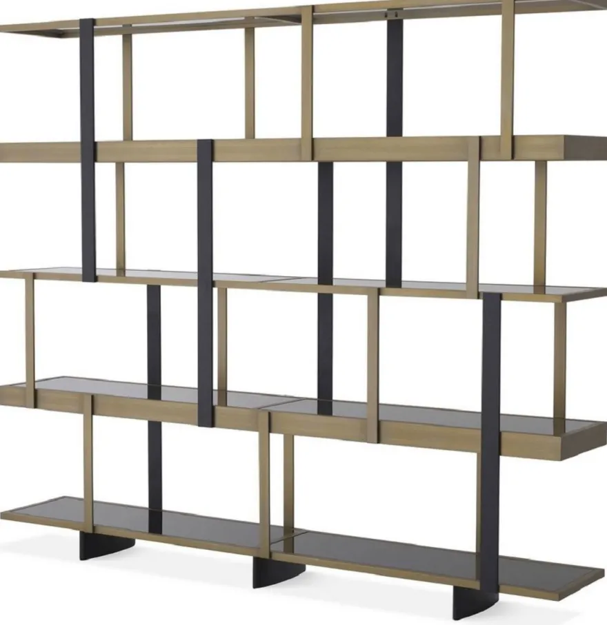 Casa Padrino Luxus Regalschrank Messingfarben / Schwarz 230 x 40 x H. 200 cm - Edelstahl Schrank - Bücherschrank - Wohnzimmer Schrank - Büroschrank - Luxus Möbel