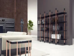 Casa Padrino Luxus Regalschrank Matt Schwarz / Kupfer 300 x 46 x H. 210 cm - Bücherschrank - Wohnzimmer Schrank - Büro Schrank - Wohnzimmer Möbel - Büro Möbel - Luxus Möbel