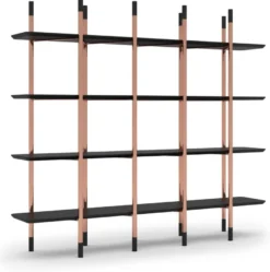 Casa Padrino Luxus Regalschrank Matt Schwarz / Kupfer 300 x 46 x H. 210 cm - Bücherschrank - Wohnzimmer Schrank - Büro Schrank - Wohnzimmer Möbel - Büro Möbel - Luxus Möbel