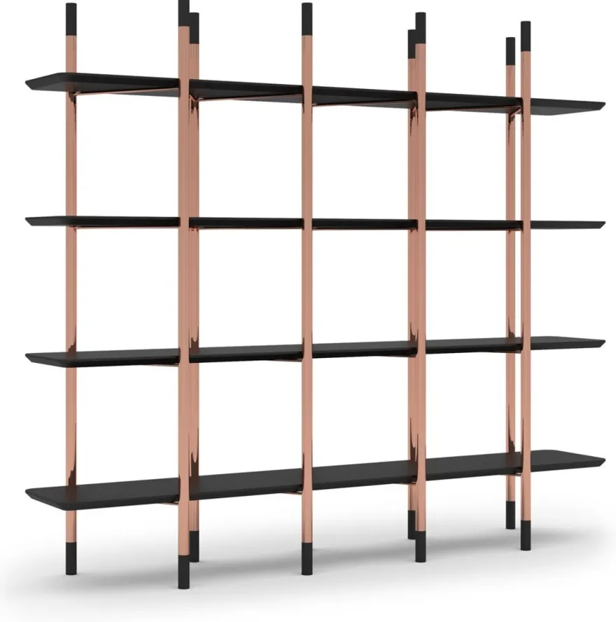 Casa Padrino Luxus Regalschrank Matt Schwarz / Kupfer 300 x 46 x H. 210 cm - Bücherschrank - Wohnzimmer Schrank - Büro Schrank - Wohnzimmer Möbel - Büro Möbel - Luxus Möbel