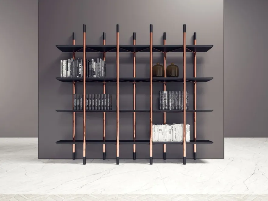 Casa Padrino Luxus Regalschrank Matt Schwarz / Kupfer 300 x 46 x H. 210 cm - Bücherschrank - Wohnzimmer Schrank - Büro Schrank - Wohnzimmer Möbel - Büro Möbel - Luxus Möbel