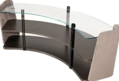 Casa Padrino Luxus Regalschrank Grau / Dunkelbraun / Bronze 141,45 x 105,41 x H. 61,5 cm - Gebogener Schrank mit Glasplatte - Wohnzimmer Möbel - Hotel Möbel - Luxus Möbel