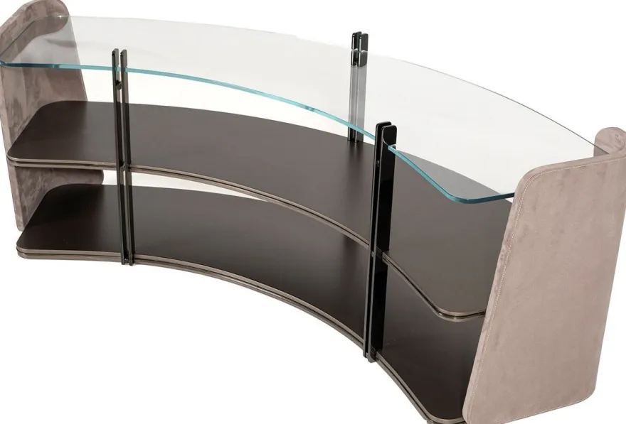 Casa Padrino Luxus Regalschrank Grau / Dunkelbraun / Bronze 141,45 x 105,41 x H. 61,5 cm - Gebogener Schrank mit Glasplatte - Wohnzimmer Möbel - Hotel Möbel - Luxus Möbel