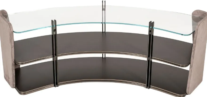 Casa Padrino Luxus Regalschrank Grau / Dunkelbraun / Bronze 141,45 x 105,41 x H. 61,5 cm - Gebogener Schrank mit Glasplatte - Wohnzimmer Möbel - Hotel Möbel - Luxus Möbel