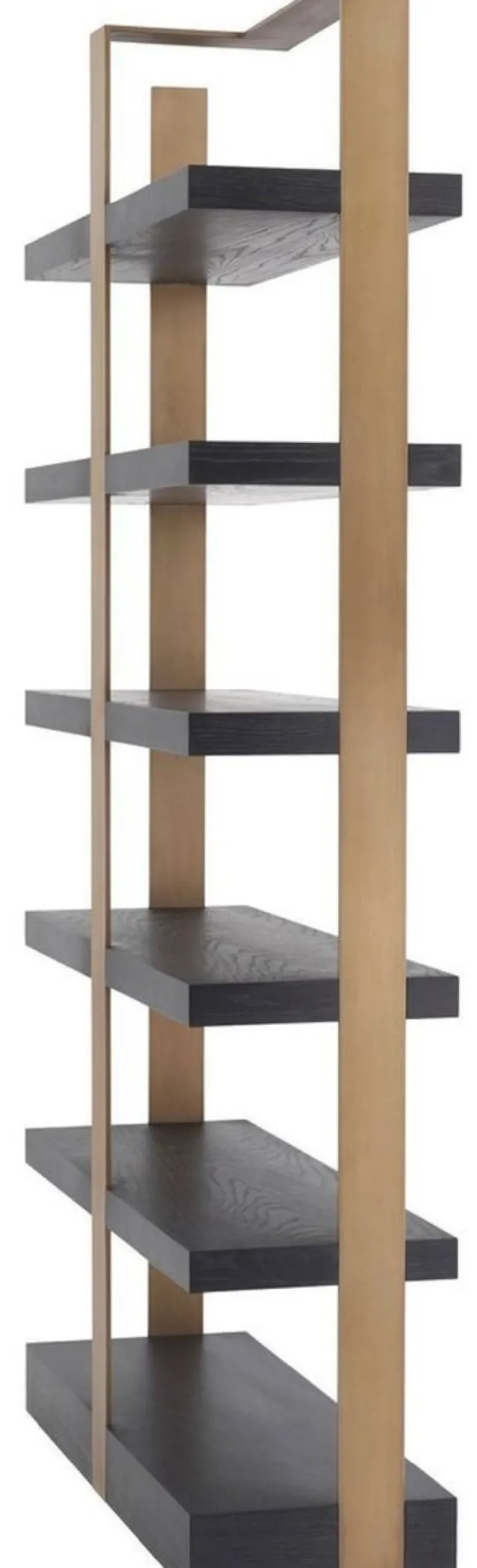 Casa Padrino Luxus Regalschrank Anthrazitgrau / Messingfarben 120,5 x 40 x H. 230 cm - Eichenfurnier Schrank mit Edelstahlrahmen - Bücherschrank - Luxus Wohnzimmer Möbel