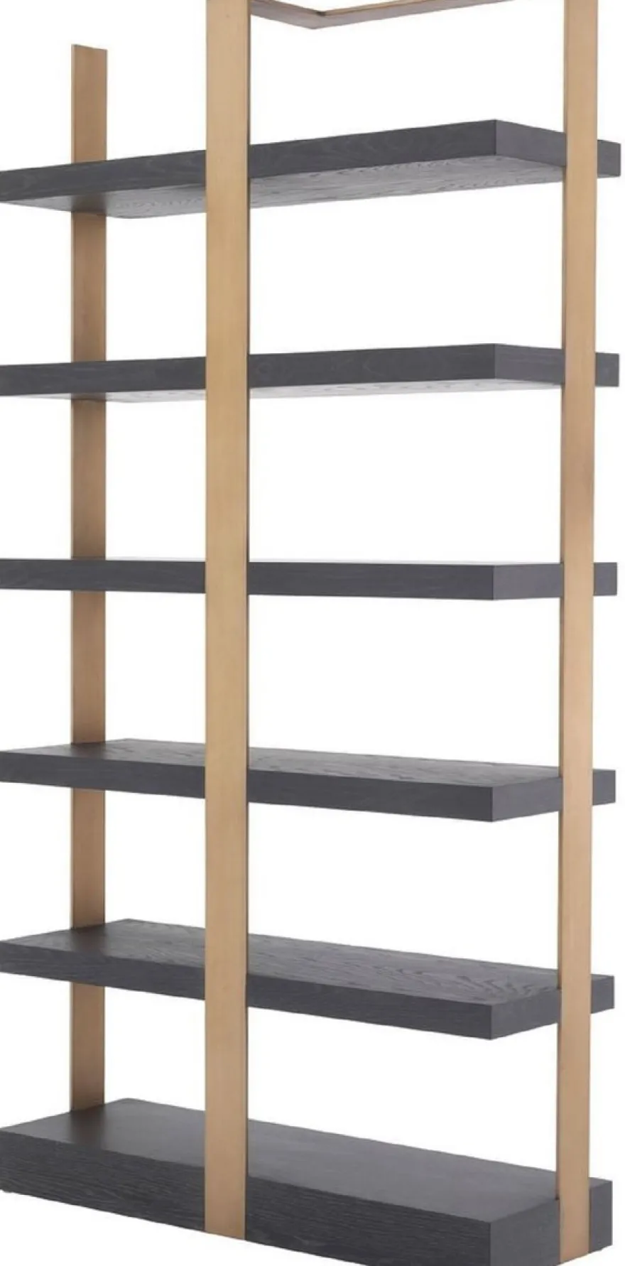 Casa Padrino Luxus Regalschrank Anthrazitgrau / Messingfarben 120,5 x 40 x H. 230 cm - Eichenfurnier Schrank mit Edelstahlrahmen - Bücherschrank - Luxus Wohnzimmer Möbel