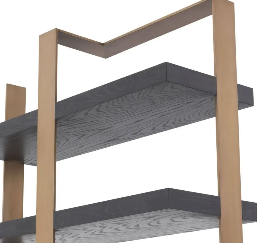 Casa Padrino Luxus Regalschrank Anthrazitgrau / Messingfarben 120,5 x 40 x H. 230 cm - Eichenfurnier Schrank mit Edelstahlrahmen - Bücherschrank - Luxus Wohnzimmer Möbel