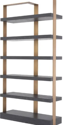 Casa Padrino Luxus Regalschrank Anthrazitgrau / Messingfarben 120,5 x 40 x H. 230 cm - Eichenfurnier Schrank mit Edelstahlrahmen - Bücherschrank - Luxus Wohnzimmer Möbel
