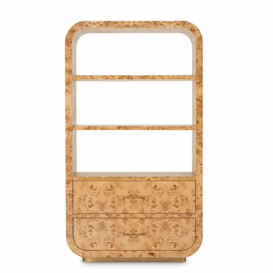 Casa Padrino Luxus Regalschrank mit 2 Schubladen Hellbraun / Antik Messing H. 210 cm