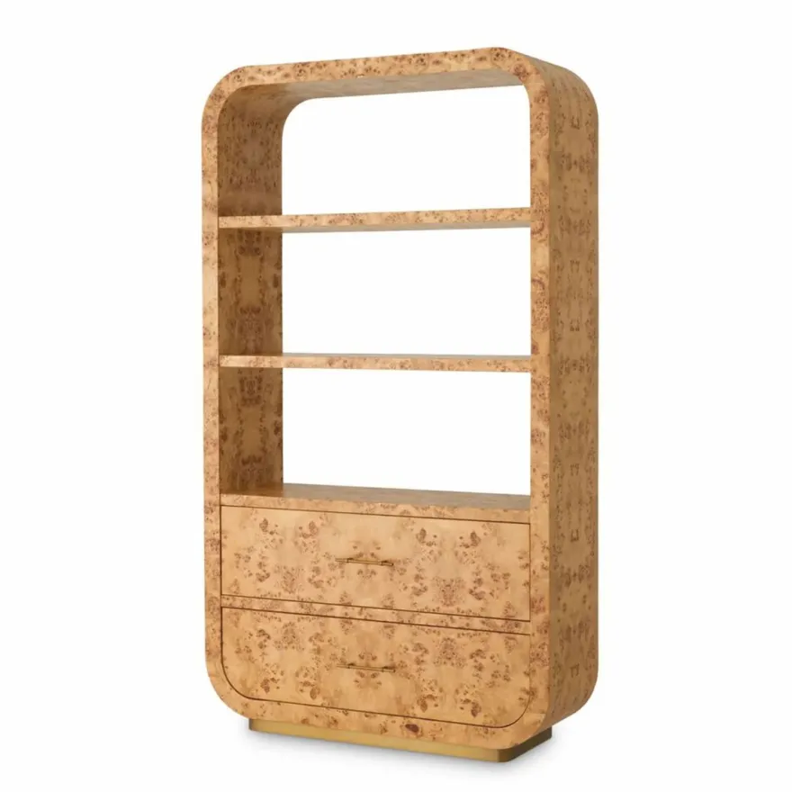 Casa Padrino Luxus Regalschrank mit 2 Schubladen Hellbraun / Antik Messing H. 210 cm
