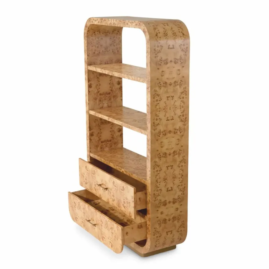 Casa Padrino Luxus Regalschrank mit 2 Schubladen Hellbraun / Antik Messing H. 210 cm