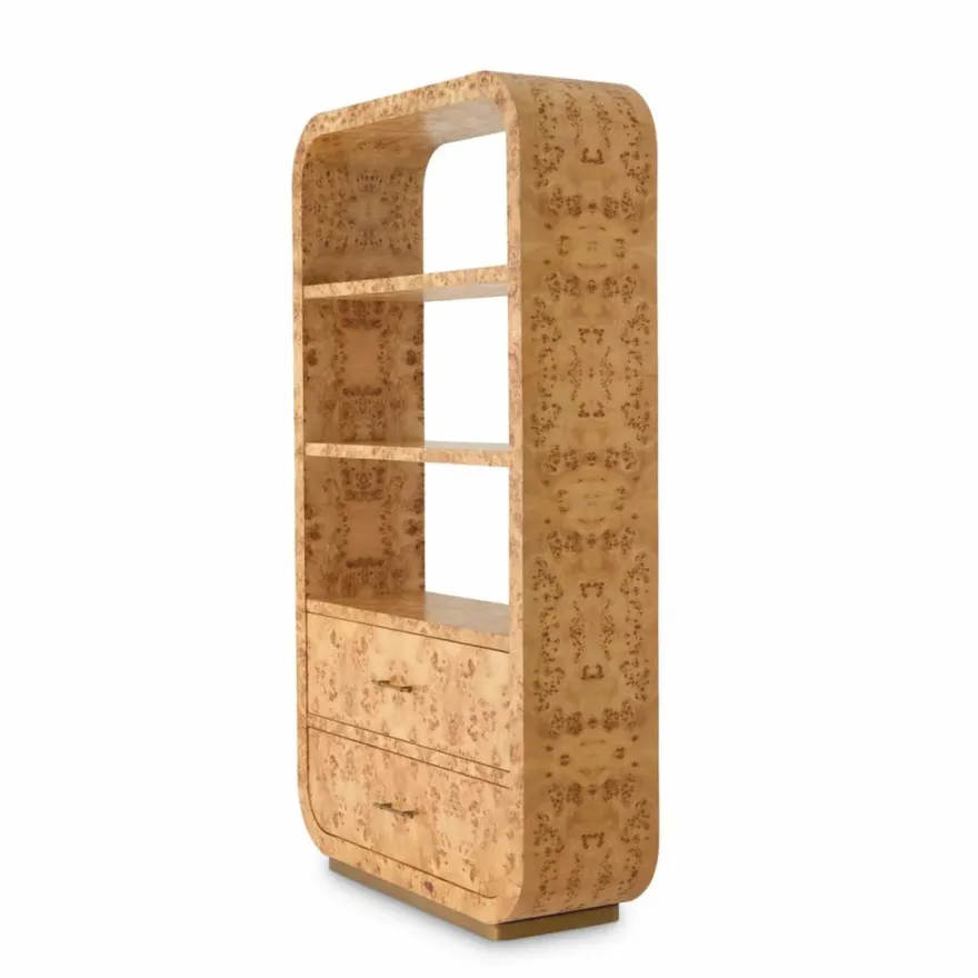 Casa Padrino Luxus Regalschrank mit 2 Schubladen Hellbraun / Antik Messing H. 210 cm