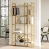 Casa Padrino Luxus Regalschrank mit Marmor Regalen Gold / Weiß 87,5 x 30 x H. 175 cm - Bücherschrank - Wohnzimmer Schrank - Büro Schrank - Wohnzimmer Möbel - Büro Möbel - Luxus Möbel