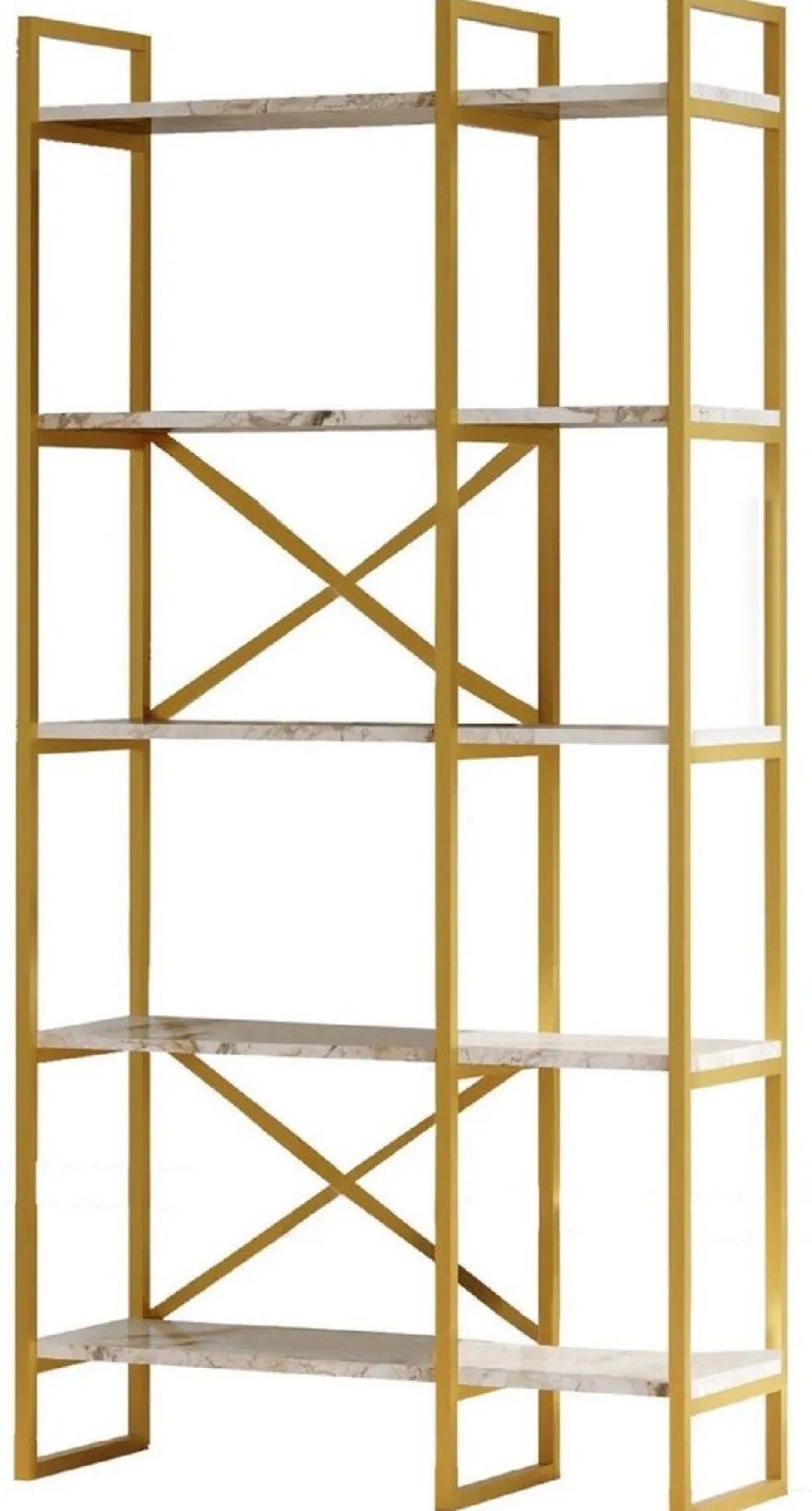Casa Padrino Luxus Regalschrank mit Marmor Regalen Gold / Weiß 87,5 x 30 x H. 175 cm - Bücherschrank - Wohnzimmer Schrank - Büro Schrank - Wohnzimmer Möbel - Büro Möbel - Luxus Möbel