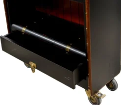 Casa Padrino Luxus Regalschrank in Koffer Optik Schwarz / Rot / Braun / Messing 84 x 35 x H. 200 cm - Massivholz Kofferschrank mit Rollen - Büro Schrank - Büro Möbel - Luxus Möbel