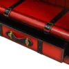 Casa Padrino Luxus Regalschrank in Koffer Optik Rot / Schwarz / Braun / Messing 84 x 35 x H. 187,5 cm - Massivholz Schrank mit Echtleder - Büro Schrank - Büro Möbel - Luxus Möbel in Koffer Optik