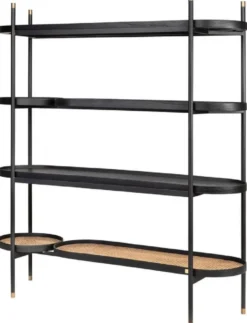 Casa Padrino Luxus Regalschrank Schwarz / Naturfarben / Messingfarben 154 x 42,3 x H. 170 cm - Wohnzimmer & Hotel Möbel - Luxus Qualität