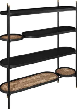 Casa Padrino Luxus Regalschrank Schwarz / Naturfarben / Messingfarben 154 x 42,3 x H. 170 cm - Wohnzimmer & Hotel Möbel - Luxus Qualität