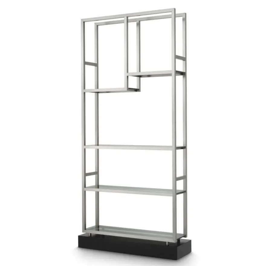 Casa Padrino Luxus Regalschrank mit Glasregalen Silber / Schwarz / Grau H. 240,5 cm - Luxus Möbel