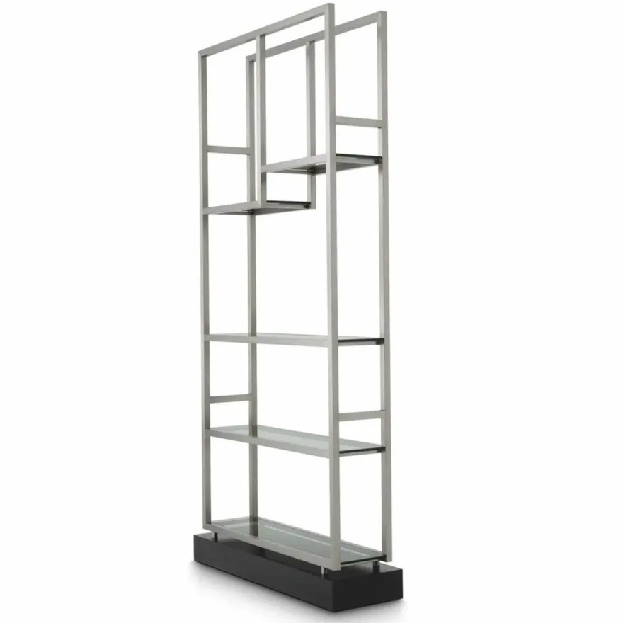 Casa Padrino Luxus Regalschrank mit Glasregalen Silber / Schwarz / Grau H. 240,5 cm - Luxus Möbel