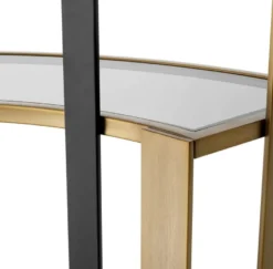 Casa Padrino Luxus Regalschrank Messing / Schwarz / Grau 115 x 37 x H. 240 cm - Gebogener Metall Schrank mit 6 Glasregalen - Wohnzimmer Möbel - Hotel Möbel - Luxus Möbel - Luxus Qualität