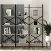 Casa Padrino Luxus Regalschrank mit Massivholz Regalen Schwarz / Naturfarben 170 x 30 x H. 175 cm - Bücherschrank - Wohnzimmer Schrank - Büro Schrank - Wohnzimmer Möbel - Büro Möbel - Luxus Möbel