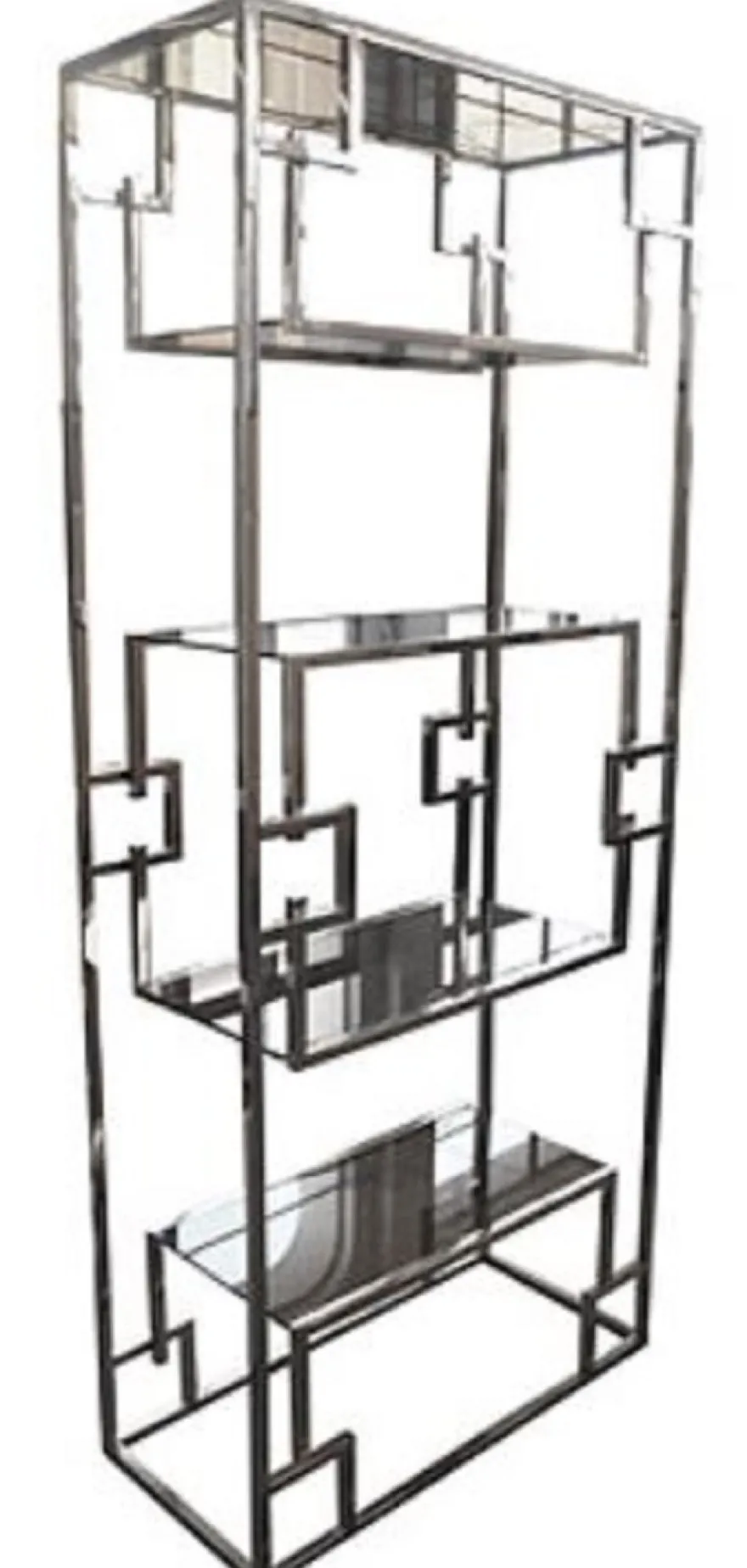 Casa Padrino Luxus Regalschrank Silber 85 x 40 x H. 200 cm - Edelstahl Schrank mit Glasregalen - Wohnzimmerschrank - Wohnzimmermöbel