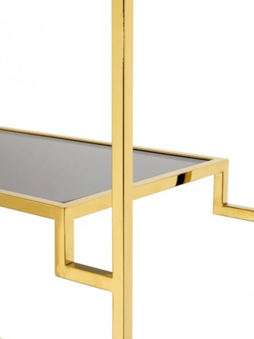 Casa Padrino Luxus Regal Schrank Edelstahl Gold mit Rauchglas B 90 x H 230 cm - Art Deco Design