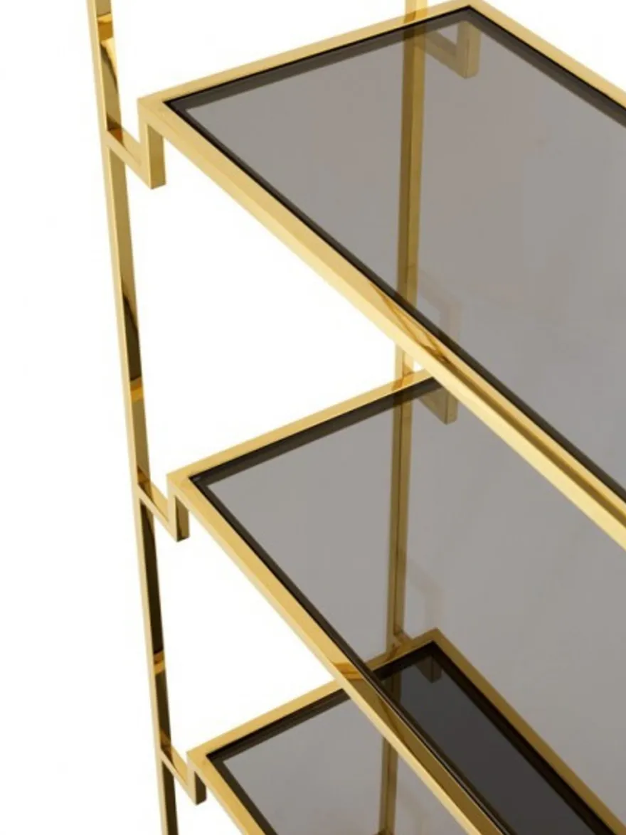 Casa Padrino Luxus Regal Schrank Edelstahl Gold mit Rauchglas B 90 x H 230 cm - Art Deco Design