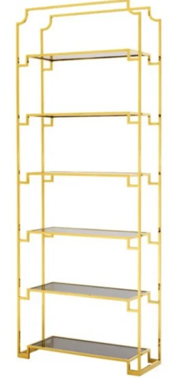 Casa Padrino Luxus Regal Schrank Edelstahl Gold mit Rauchglas B 90 x H 230 cm - Art Deco Design