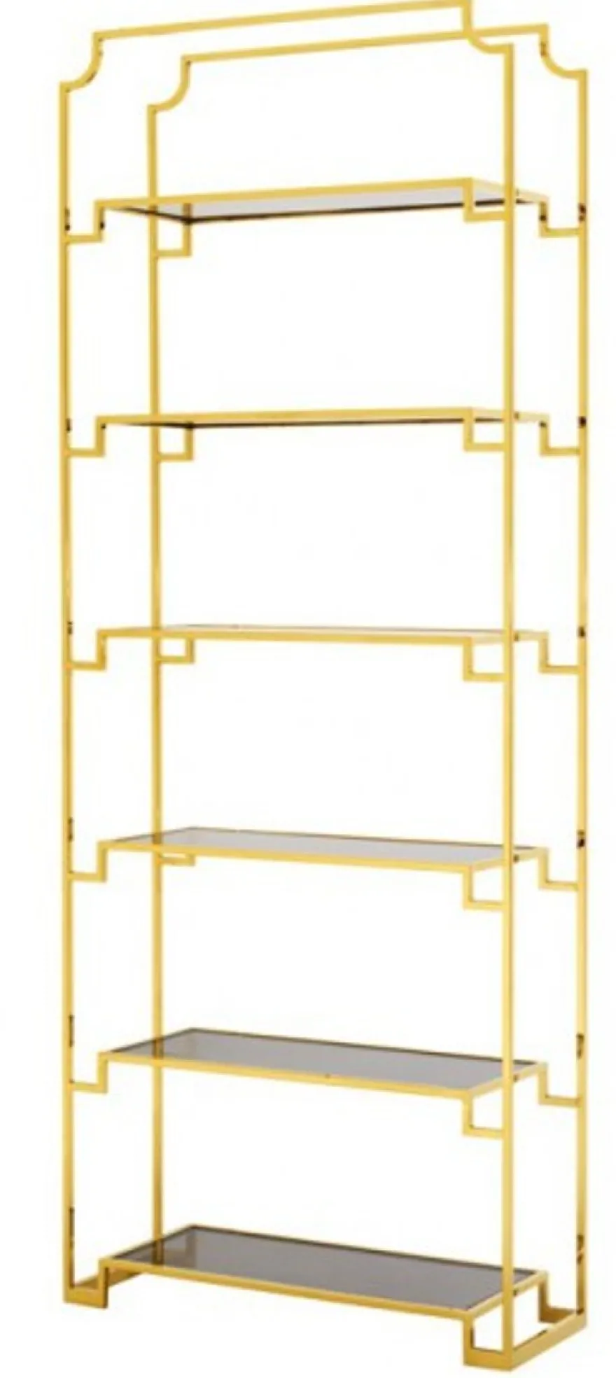 Casa Padrino Luxus Regal Schrank Edelstahl Gold mit Rauchglas B 90 x H 230 cm - Art Deco Design