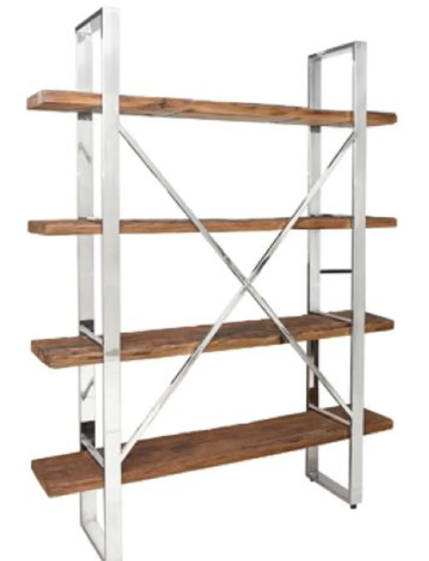 Casa Padrino Luxus Regalschrank Silber / Braun 152 x 35,5 x H. 198 cm - Bücherschrank Wohnzimmerschrank