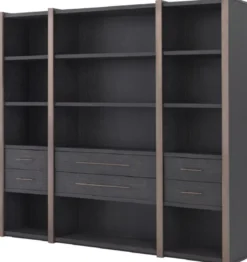 Casa Padrino Luxus Regalschrank mit 6 Schubladen Anthrazitgrau / Bronzefarben 253 x 47 x H. 229 cm - Bücherschrank - Wohnzimmerschrank - Büroschrank - Luxus Schrank